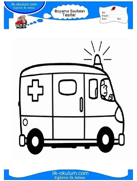 Çocuklar İçin Ambulans Boyama Sayfaları 